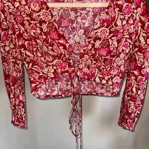 Floral V-Neck Wrap Top - Red